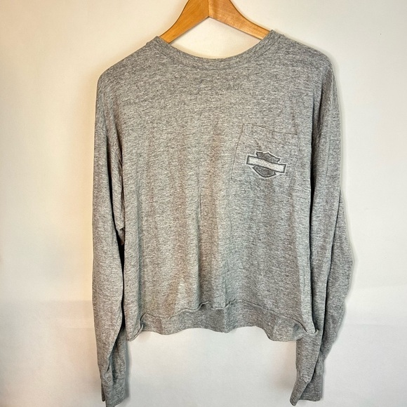 VTG Harley Davidson Lake Tahoe Long Sleeve Cropped Tee Front Pocket Graphic L - Picture 4 of 7